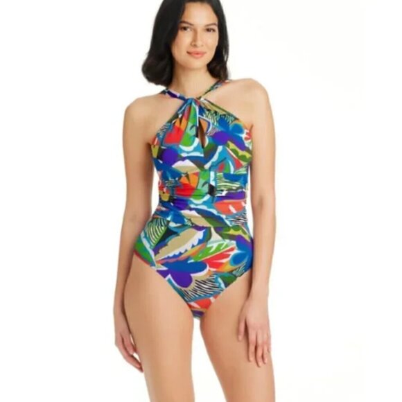 New! Bleu Rod Beattie High Neck Keyhole One-Piece Swimsuit - Picture 7 of 9
